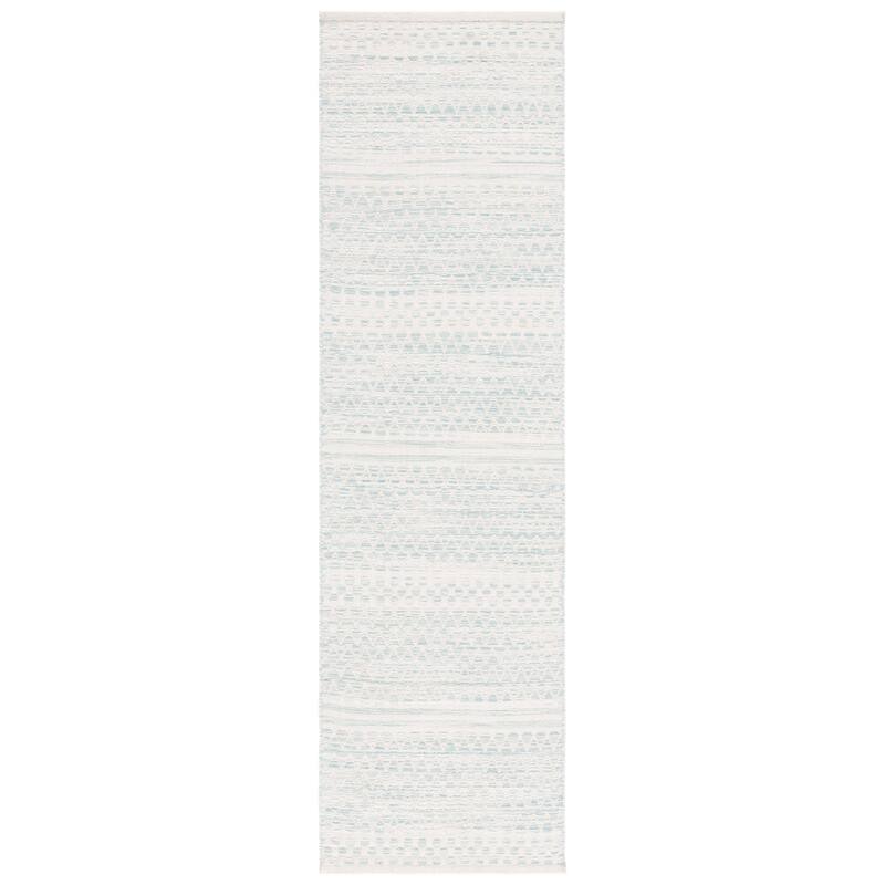SAFAVIEH Handmade Kilim Gilberte Boho Geometric Wool Rug - 2'3" x 8' Runner - Ivory/Light Blue