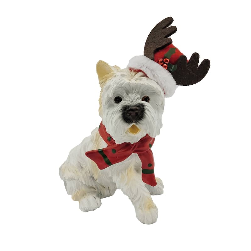 Terrier Dog Christmas Figurine Ornament - 6.5" - White and Red