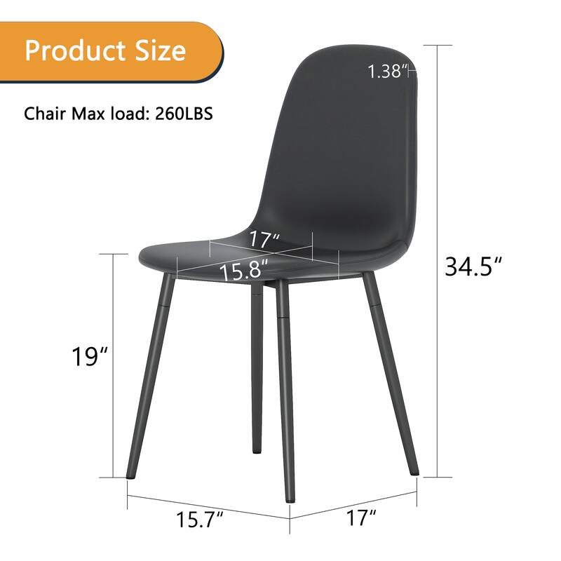 All Black Dining Chair with Metal Frame Kitchen Side Chair with Backrest Waterproof Leather Dining Chair, Set of 4
