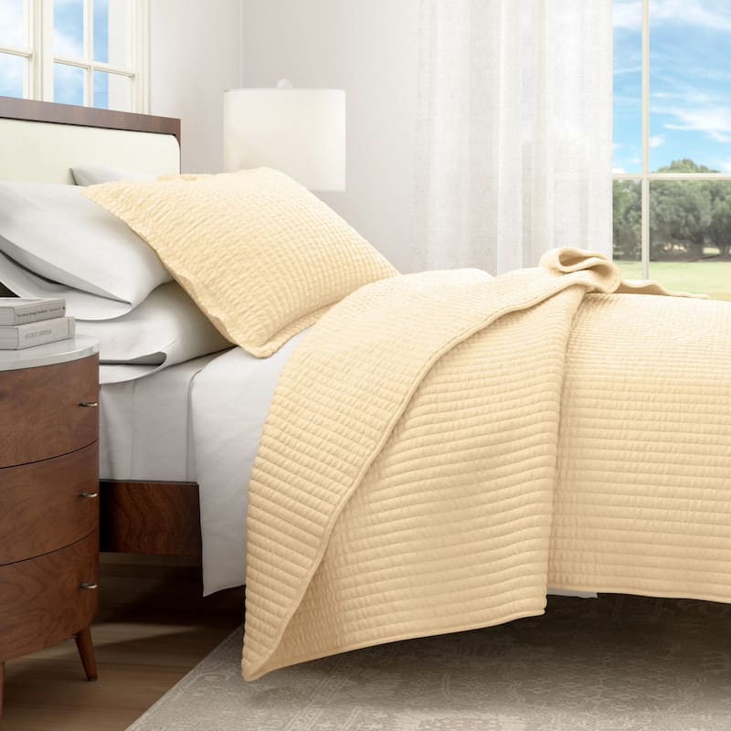 Linery & Co. Detailed Channel Stitch Microfiber Quilt Set With Shams.