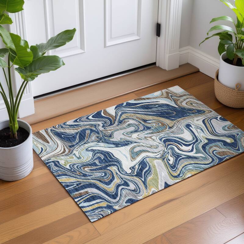 Machine Washable Indoor/ Outdoor Contemproary Fusion Chantille Rug