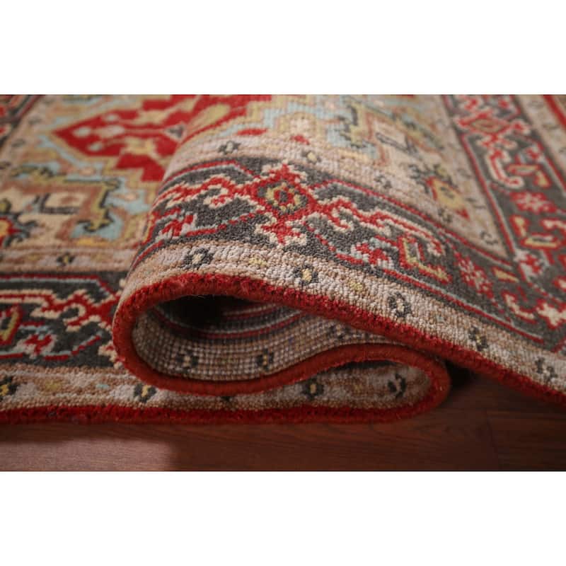 Geometric Red Heriz Serapi Indian Accent Rug Hand-Knotted Wool Carpet - 2'11"x 4'11"