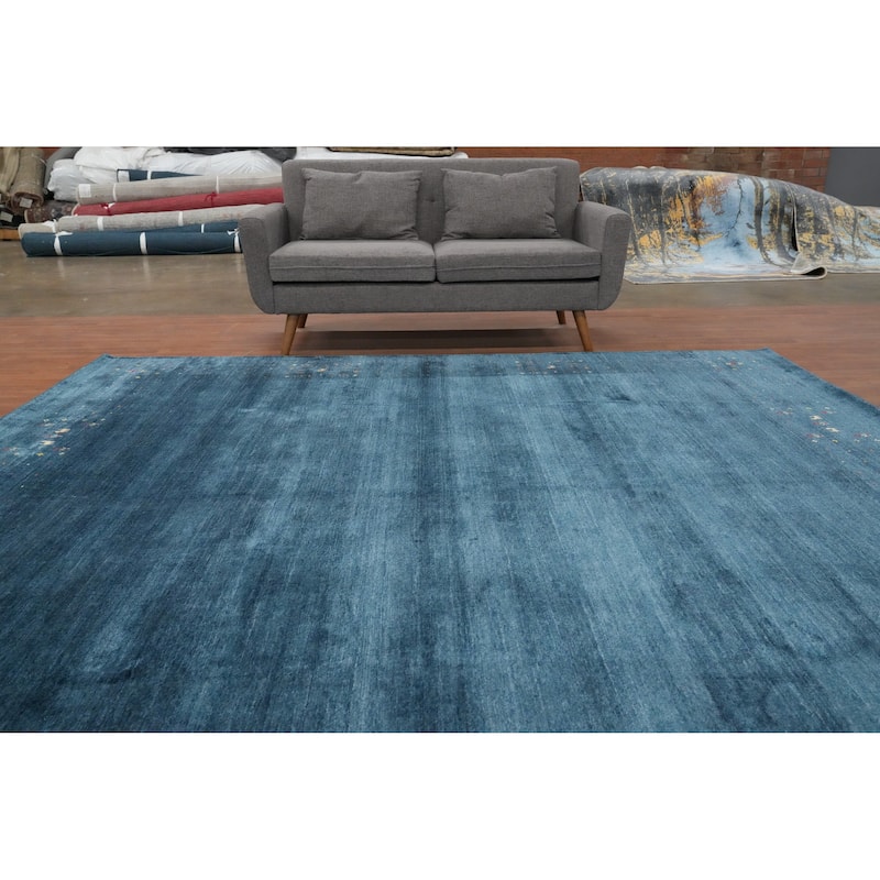 Hand Knotted Oriental Viscose Silk Carpet Tribal Animal Pictorial Navy Blue & Blues Gabbeh Area Rug - 9' 9'' X 10' 0''