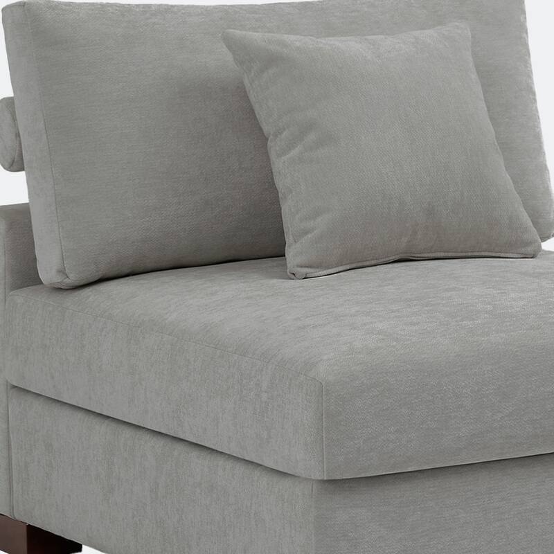 35" W Modern Chenille Armless Accent Chair Sectional Module with Pillows