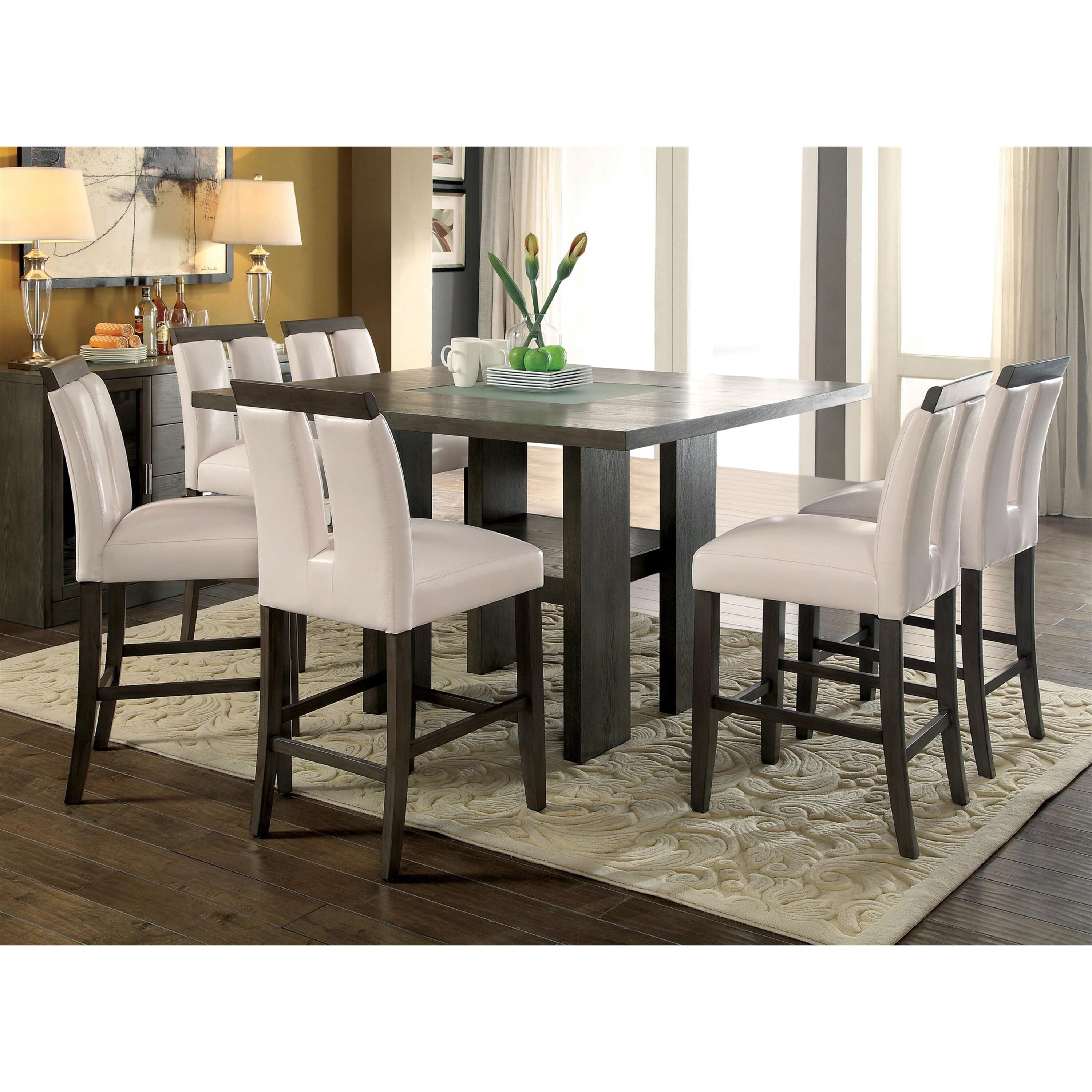 Furniture Of America Quia Contemporary Grey 7 Piece Counter Table Set Overstock 25325100