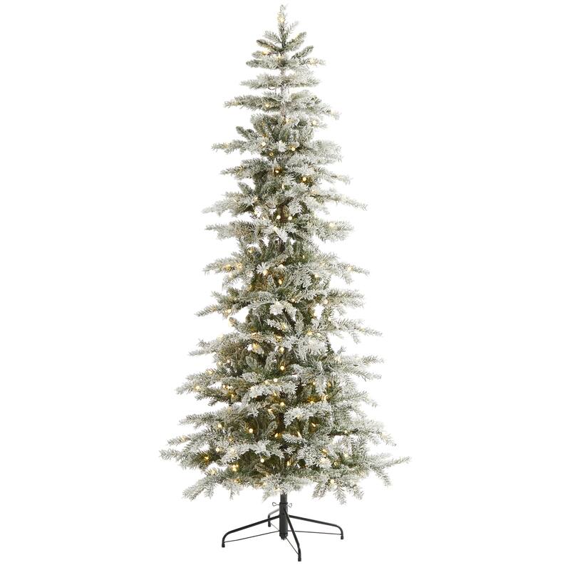 7.5' Slim Flocked Nova Scotia Spruce Christmas Tree with 450 LED - Green