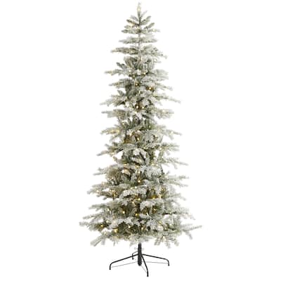 7.5' Slim Flocked Nova Scotia Spruce Christmas Tree with 450 LED - Green