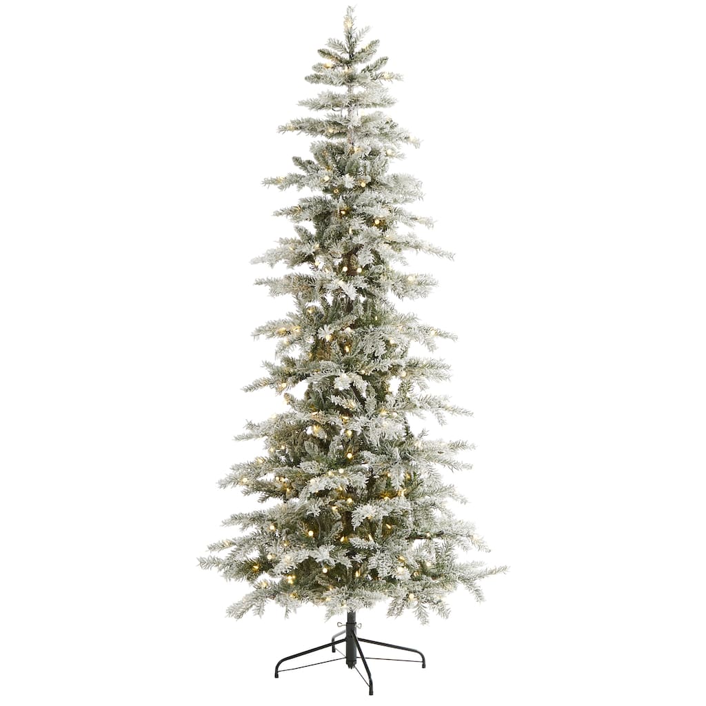 7.5’ Pre-Lit Flocked Nova Scotia Artificial Christmas Tree, Warm Clear LED Lights - 7.5 Foot