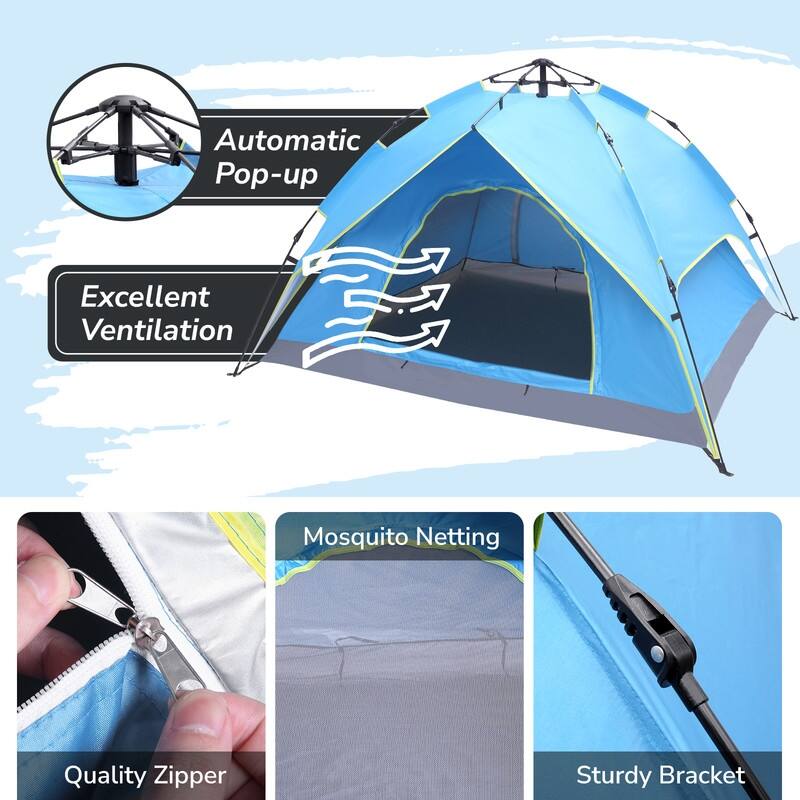 2-3 Person Double-Deck Two-Door Pop Up Tent - 3 Person