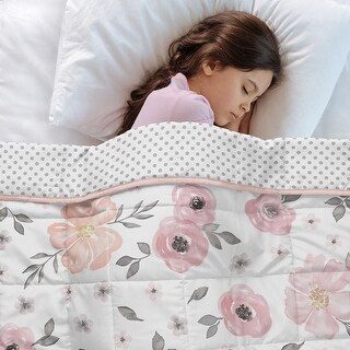 Sweet Jojo Designs Blush Pink Grey Watercolor Floral Pink Girl Toddler Weighted Blanket 5lbs for Kids Polka Dot Boho Bohemian