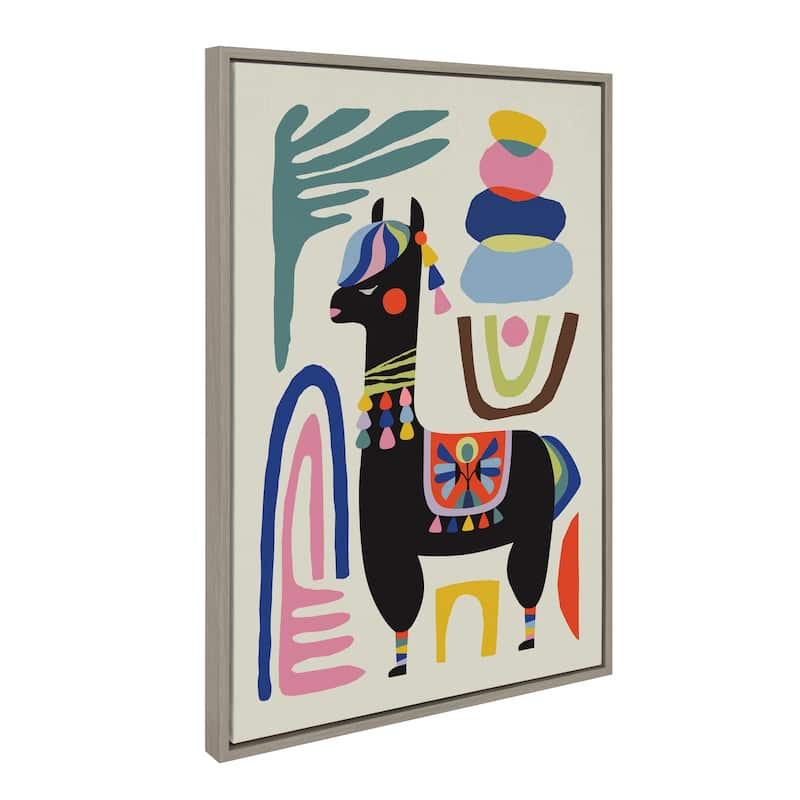 Kate and Laurel Sylvie Llama Mesatawe Framed Canvas by Rachel Lee