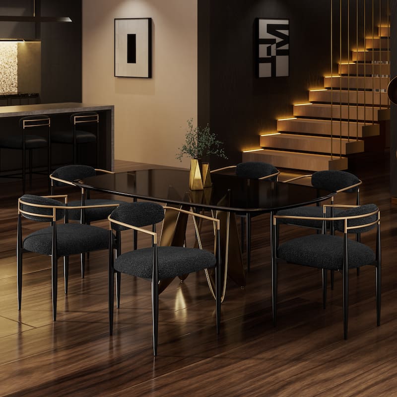 Mordern Fort 6-Piece Boucle Dining Chairs Set, Boucle Accent Arm Chair - Black