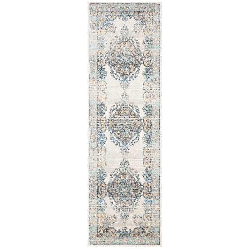 SAFAVIEH, Evoke Seniha Vintage Boho Medallion Rug - 2'2" x 7' Runner - Grey/Blue