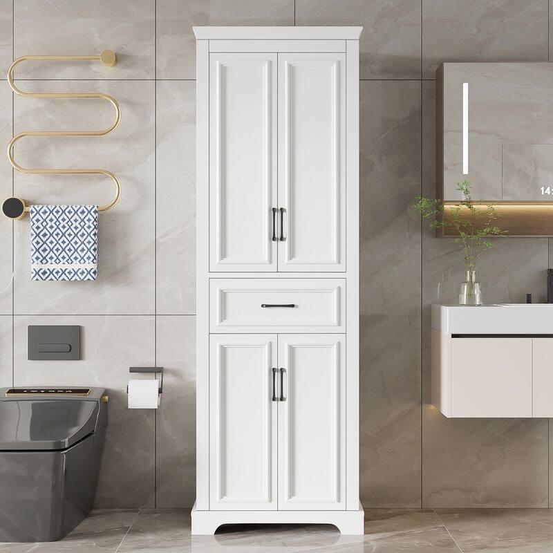 70.8" Freestanding Bathroom Vanity, Modern Elegant Design, 4 Doors & 1 Drawer, Space-Saving Storage - White