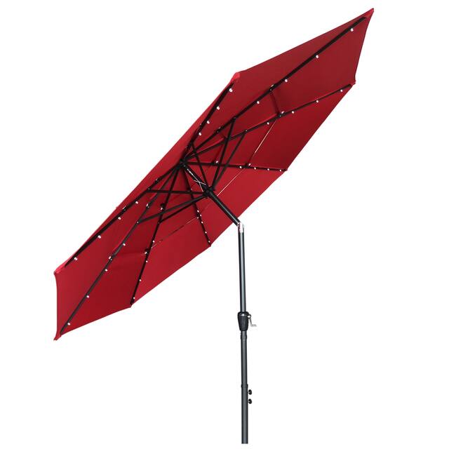 11FT Solar LED Lighted Patio Umbrella with 8 Ribs
