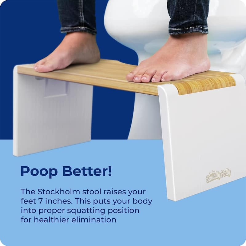 Squatty Potty Stockholm Folding Bamboo Toilet Stool, 7 Inch Collapsible Bathroom Step Stool Squat, Brown and White, 1 Count
