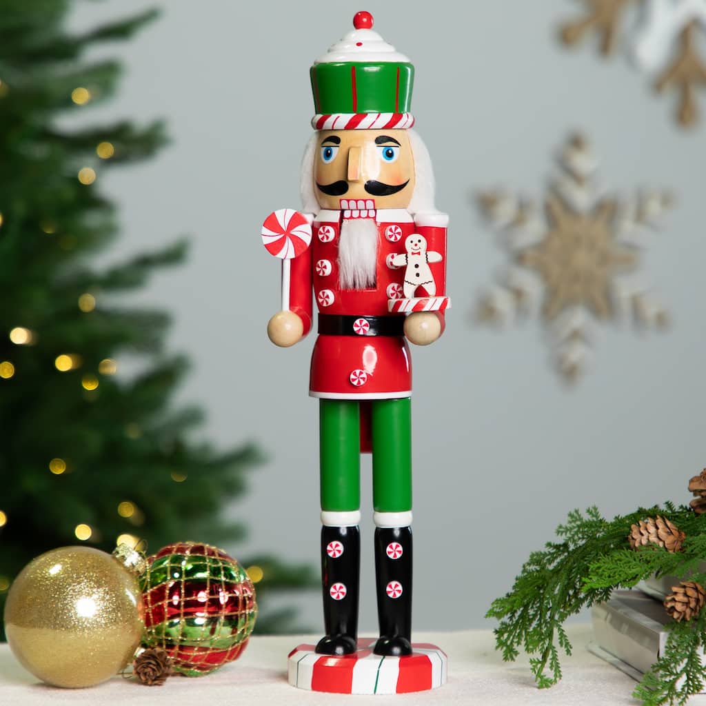 Peppermint Candy Nutcracker Christmas Figure - 15" - Red and Green