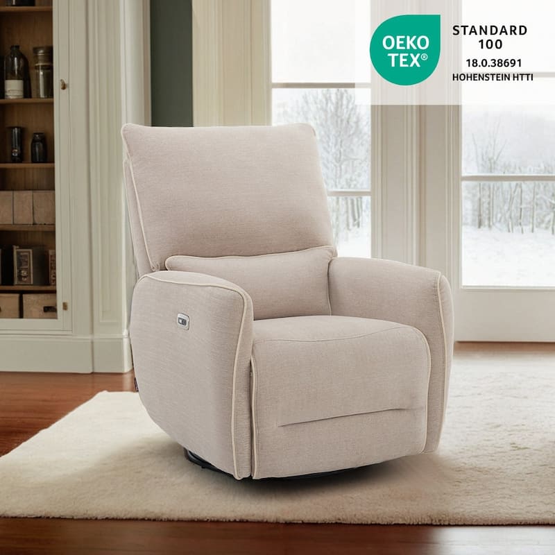 MCombo Power Swivel Glider Recliner Chair with USB Charging Ports for Living Room and Nursery, Fabric 6922 - Beige