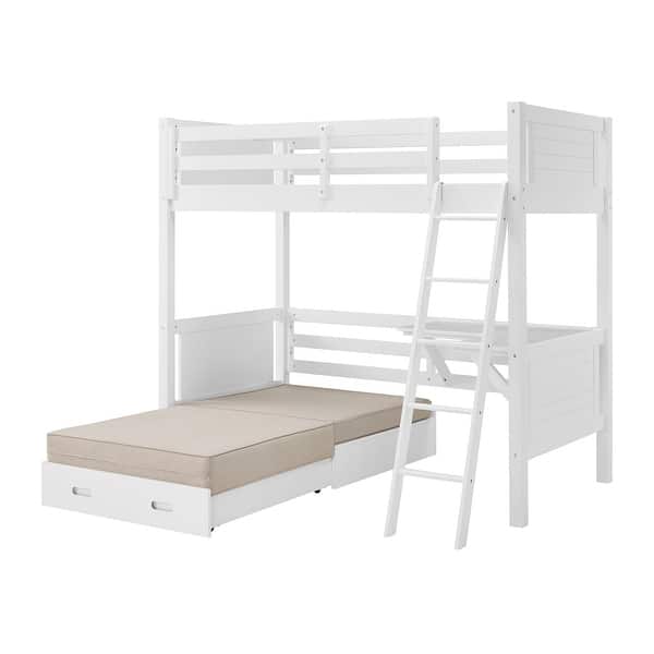 slide 2 of 5, Alaterre Furniture Arlington Solid Wood Twin Loft Bed For Kids With Underneath Desk, Fold-Out Futon, and Climb-Up Ladder, White