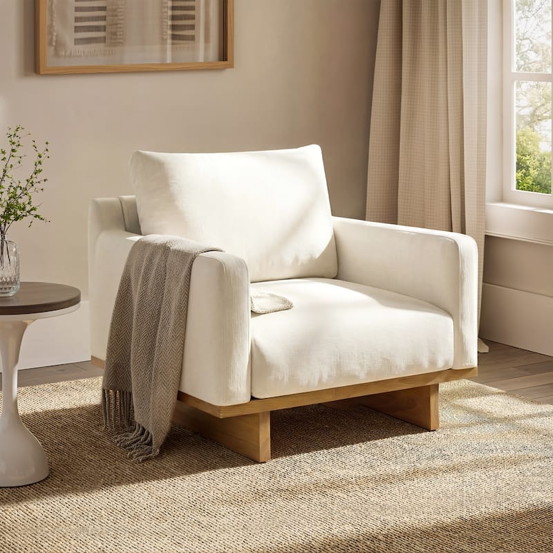 Christopher Knight Home - Modern Wooden Upholstered Accent Chair with Ergonomic Comfort - Beige-Chenille