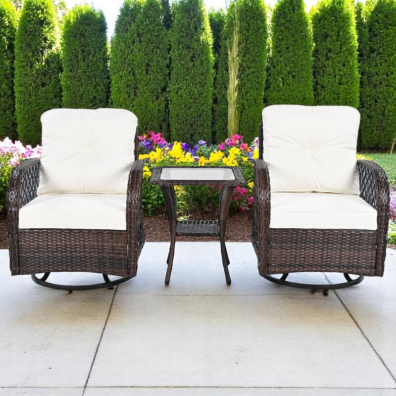 3-Piece Outdoor Chair & Table Set - Seating Group with 360° Swivel Chairs and Rocking Chairs for Patio, Garden, or Balcony