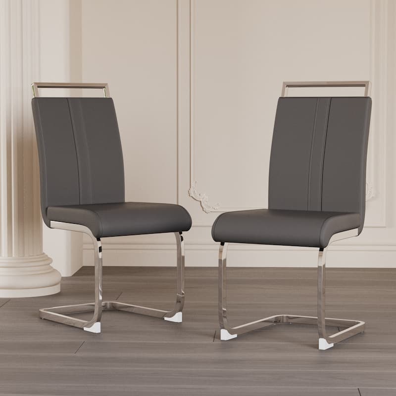 Modern Style Faux Leather High Back Dining Chairs Set of 4 with Metal Legs for Dining Room