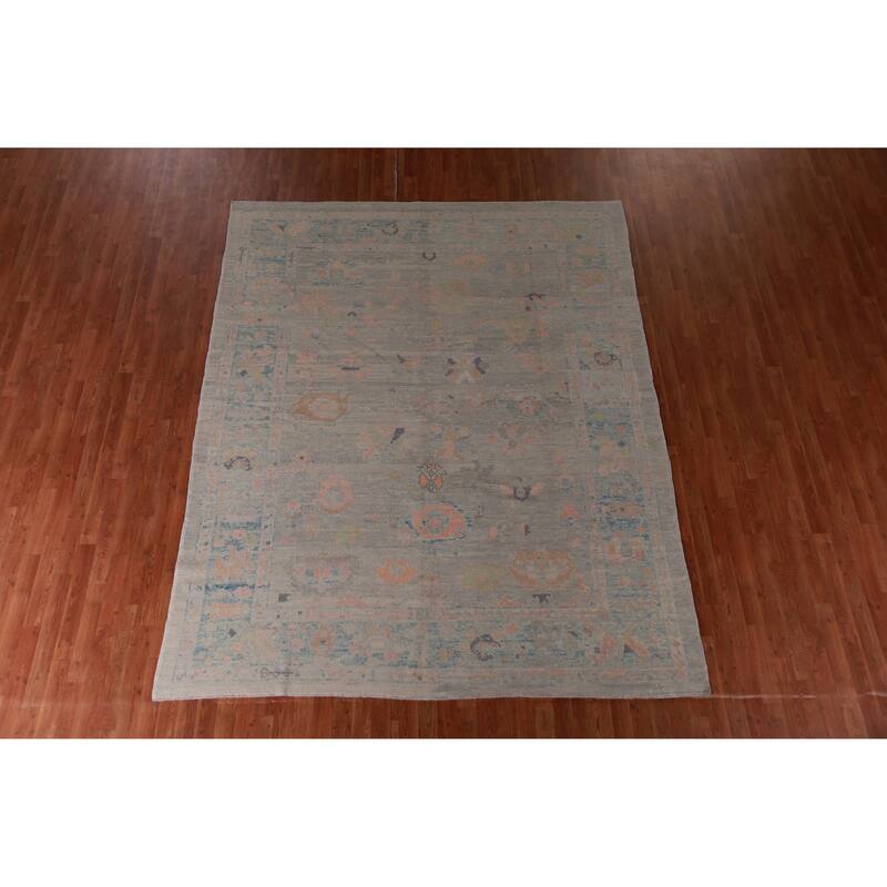 Hand Knotted Oriental 100% Wool Carpet Transitional All-Over Greys & Charcoal Oushak Area Rug - 9' 11'' X 8' 0''