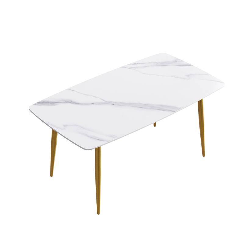 71"Modern White Dining Table for 6, Sintered Stone Tabletop Kitchen Table