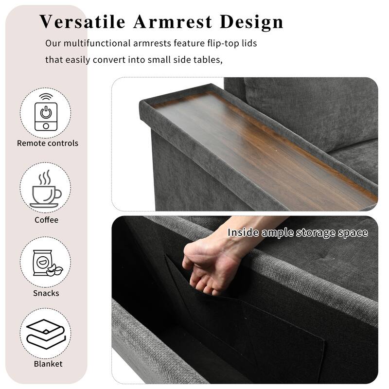 L Shaped Sectional Sofa with Pull Out Bed, Convertible Sleeper Sofa with Hidden Storage, 3 Seater Upholstered Corner Sofa