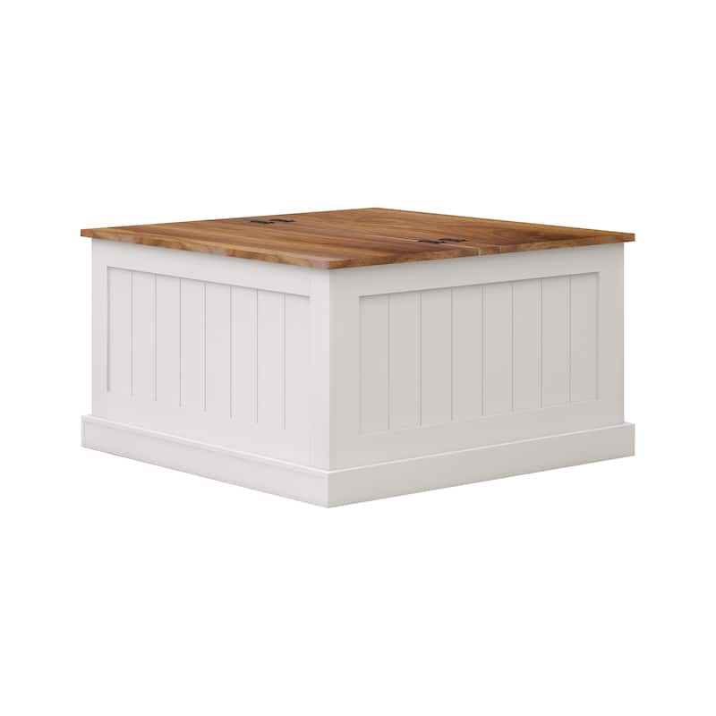 Anmytek Farmhouse Coastal Lift Top Coffee Table Rustic Wood White Storage Organizer