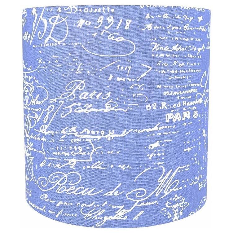 Classic Drum Linen Lamp Shade, 8" to 16" Bottom Size - 10" - Blue, White Script