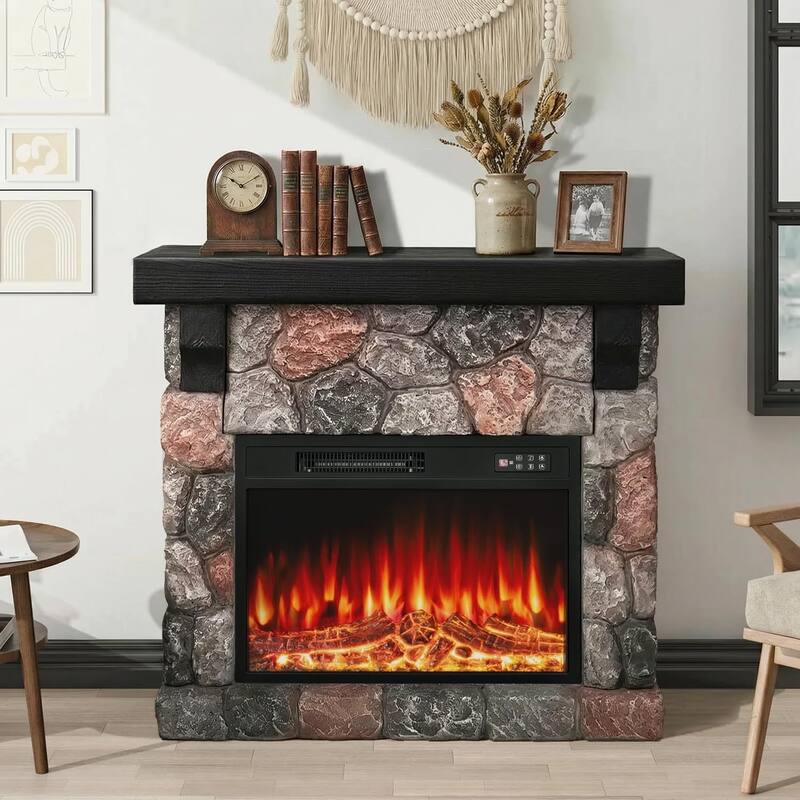 BOSSIN 36"/40" Electric Fireplace with Mantel, 23 inch Electric Fireplace Insert, TV Stand Freestanding Heater LED Flame