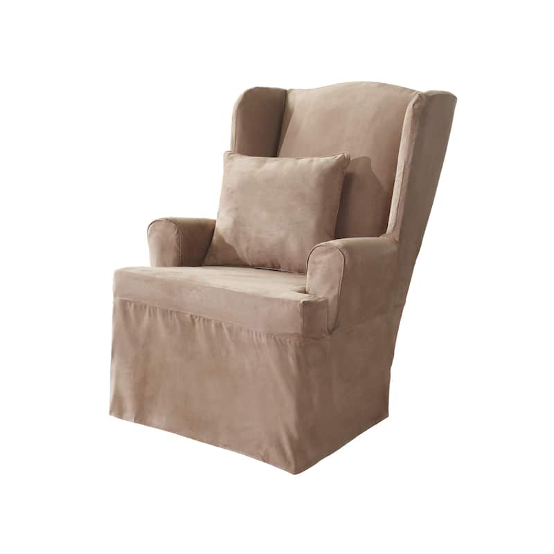 SureFit Soft Suede 1 Piece Wing Chair Slipcover