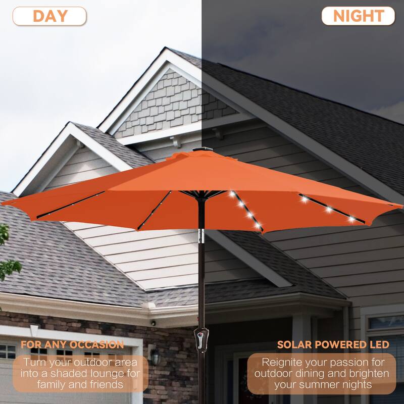 10ft Patio Market Umbrella with LED Lights,Crank & Tilt
