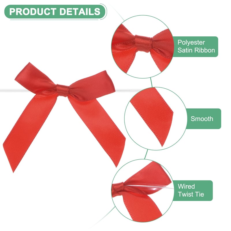 50-Pack Satin Ribbon Twist Tie Bows 2.4x2.8" Bow Twist for Craft - Red