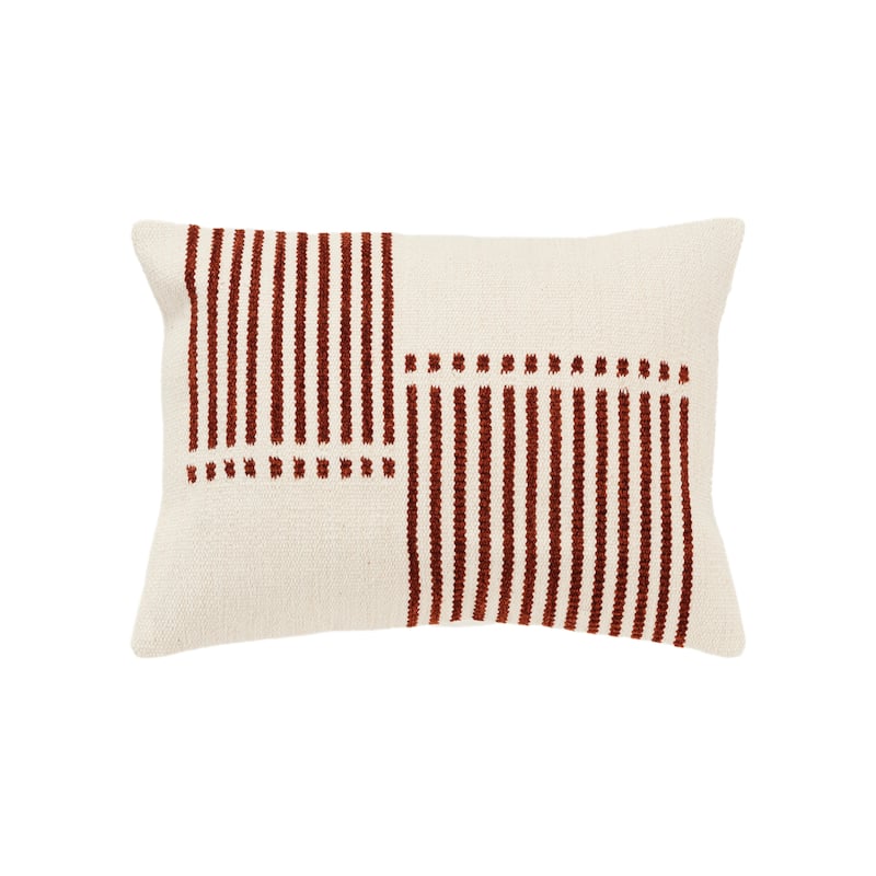 Rizzy Home Transitional Natural Poly Filled Decorative Pillow 14"x20" - Natural/Terracotta