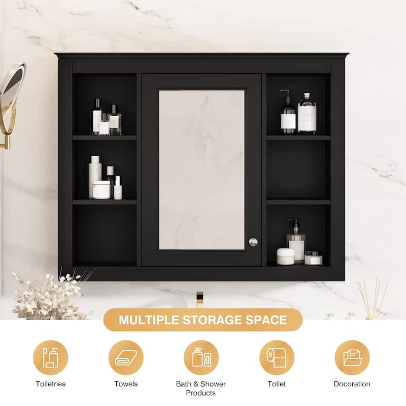 35" x 27.5" Modern Bathroom Medicine Cabinet, Wall Mounted Bathroom Storage Cabinet with Mirror & Shelves (Not Include Vanity )