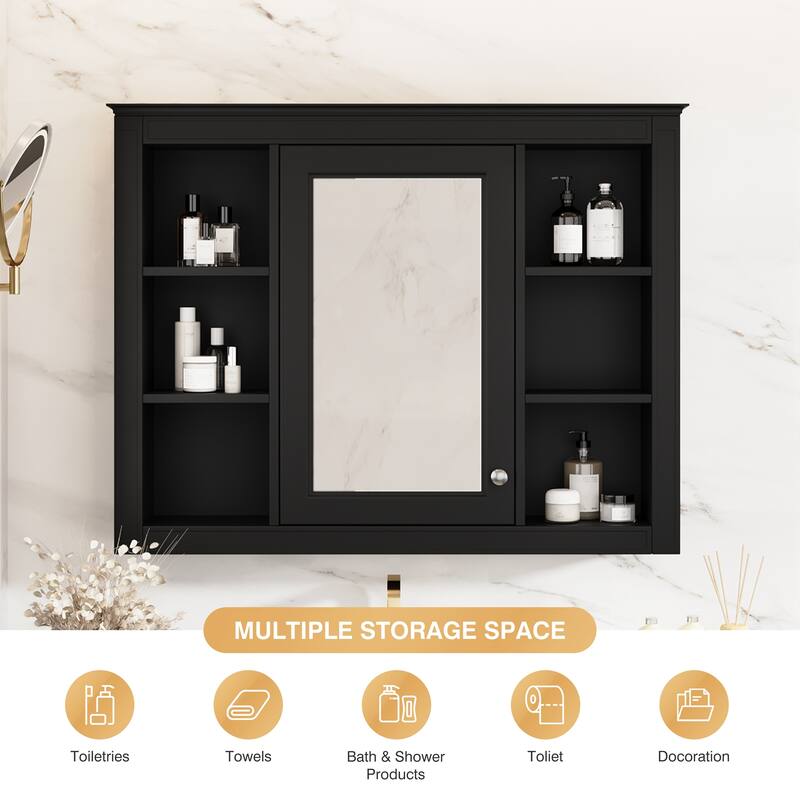 Modern Medicine Cabinet Wall Cabinet with Mirror and Open Compartments