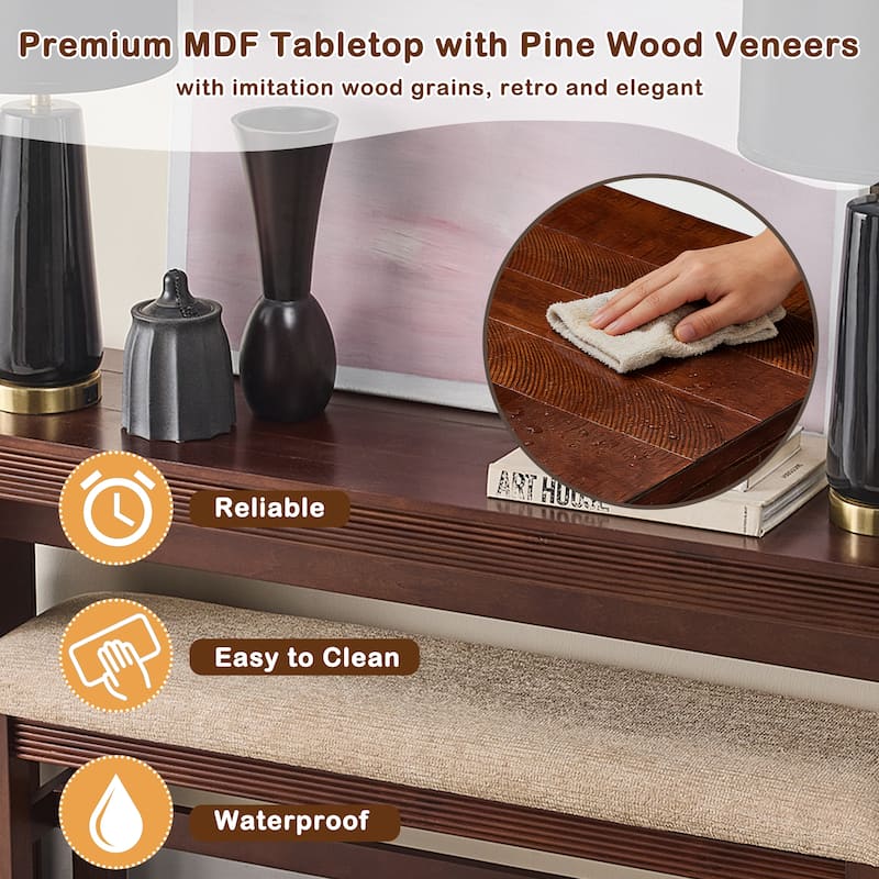 Fluted Counter Height Bar Table Set for 2, Dining Table with Fabric Upholstered Bar Stool with Solid Wood Legs