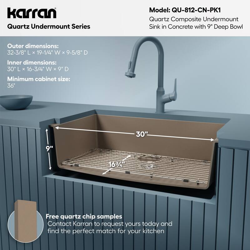 Karran Undermount 32.5 in. Large Single Bowl Quartz Kitchen Sink Kit