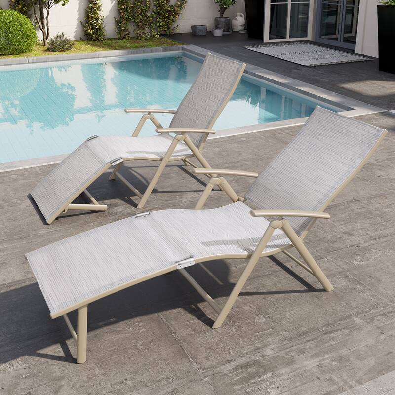 Outdoor Aluminum Folding Recliner Adjustable Chaise Lounge Chairs - See Picture