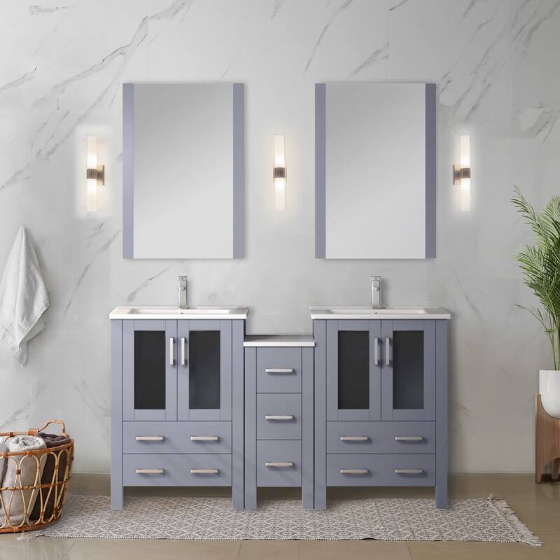 Volez Double Bath Vanity with Side Cabinet and White Ceramic Top