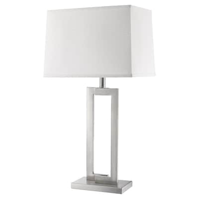 Modern 30 Inch Silver Metal Table Lamp with Fabric Rectangular Shade - 10” x 16” x 29.50”
