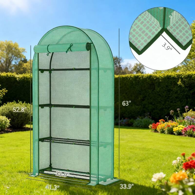 GDFStudio - Lean-To Portable Greenhouse with 4-Tier Shelves, UV-Resistant Cover & Roll-Up Door for Patio and Backyard Gardening