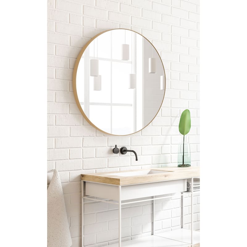 SUNBOW Gold Flat Round Wall Mirror - 24 inches
