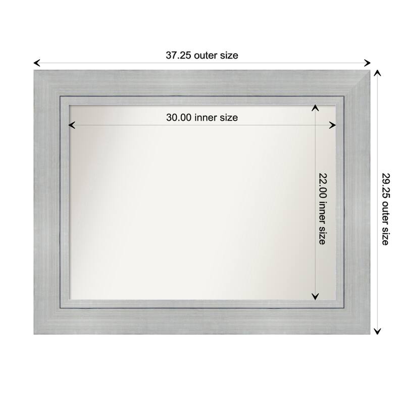 Romano Silver Framed Non-Beveled Custom Wall Mirror, Bathroom Vanity Mirror - Outer Size: 37.25 x 29.25