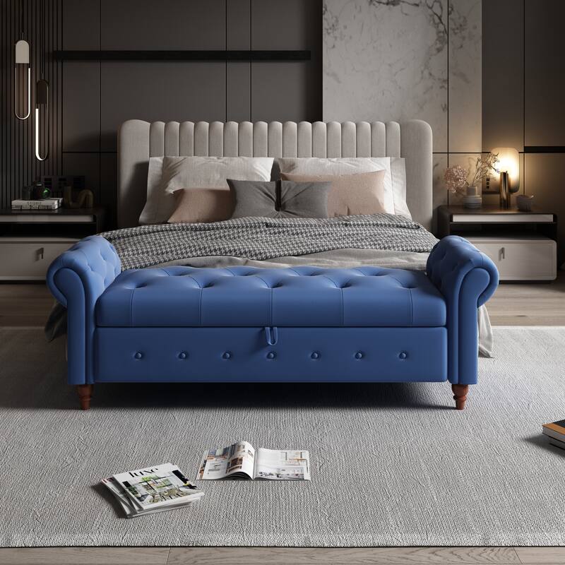 63" Fabric Bed Bench With Storage