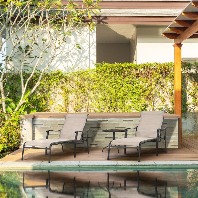 3-piece Outdoor Patio Chaise Lounge Chair with End table