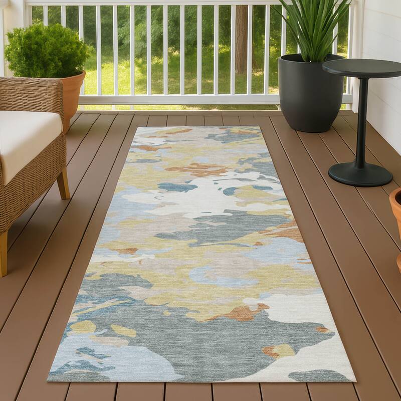 Machine Washable Indoor/ Outdoor Abstract Mexi Chantille Rug - Ivory - 2'3" x 7'6"