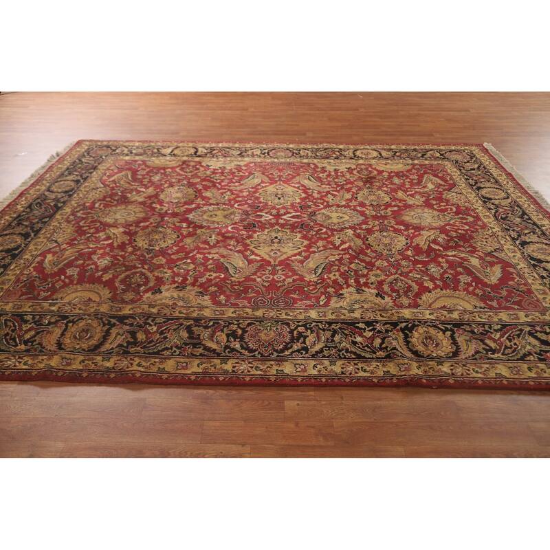 Red Floral Agra Oriental Area Rug Hand-Knotted Wool Carpet - 7'9" x 10'0"